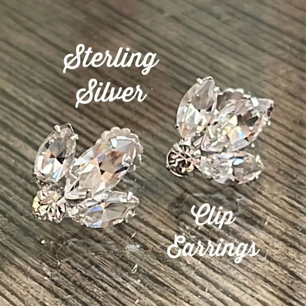 Vintage Sterling Silver Crystal Screw Back Clip Earrings